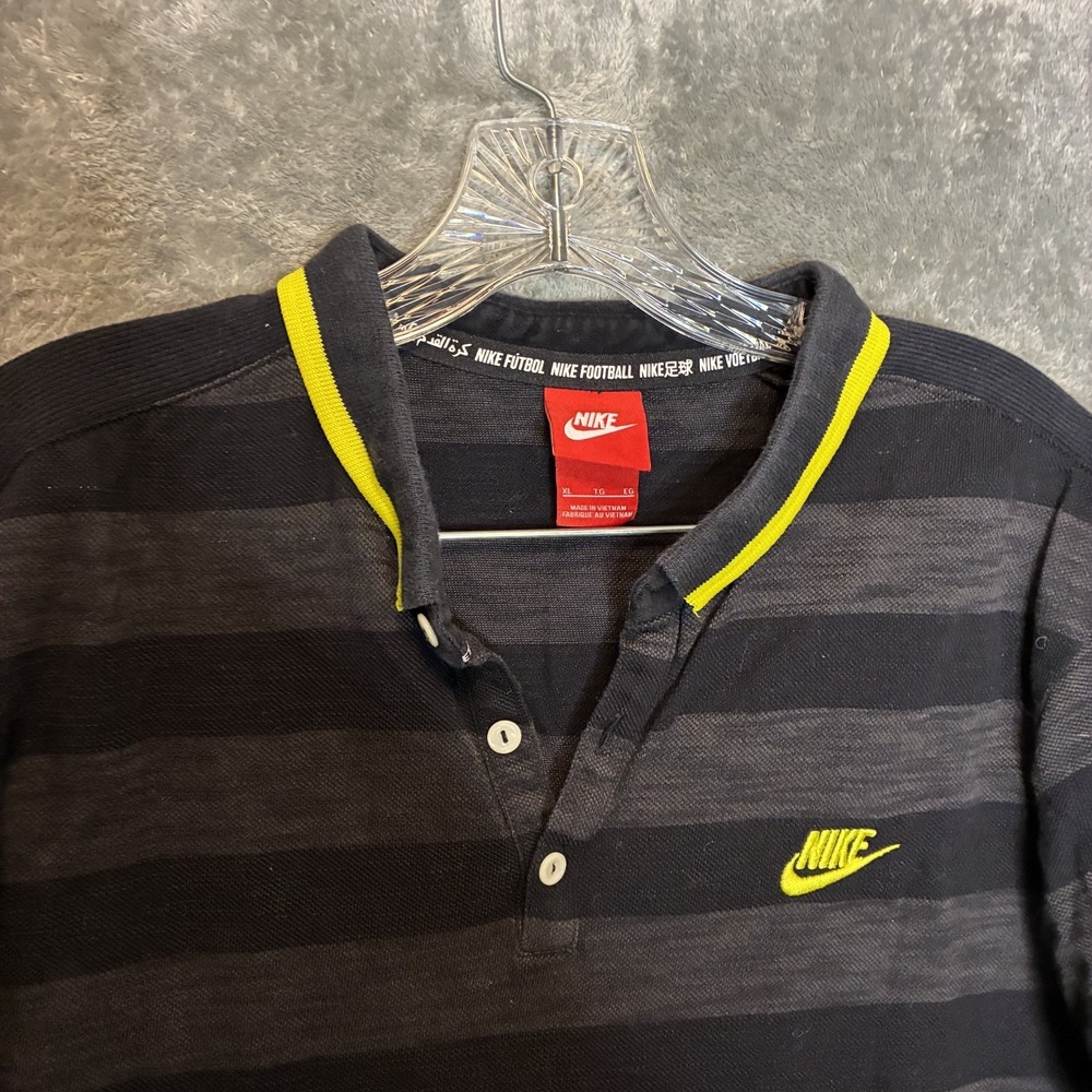Nike Men FC Polo League Shirt XL Striped Short Sleeve Soccer Preppy Black Gray